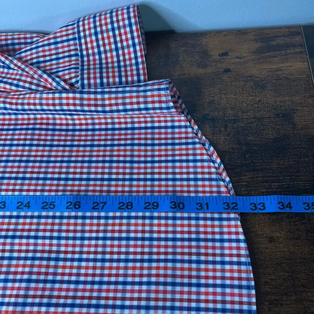Banana Republic Button Dress Shirt Men XL Red Blue Check Plaid Non Iron Slim Fit